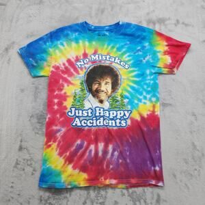 Bob‎ Ross Top Womens S Rainbow Tie Dye No Mistakes Happy Accidents Crew Neck